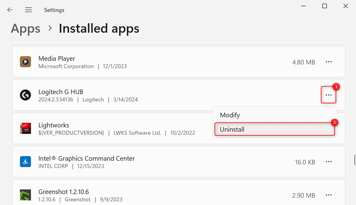 "Uninstall" option in Settings.