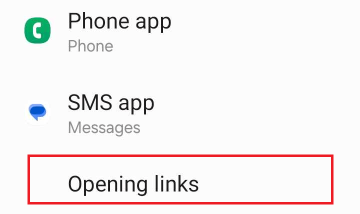 "Opening links" option in Android settings.