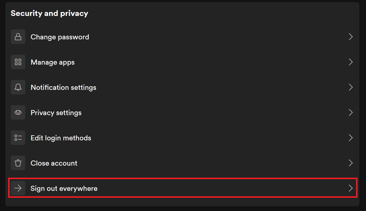 "Sign out everywhere" option highlighted in Spotify.