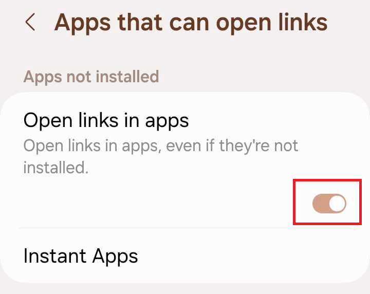 "Open links in apps" option in Android settings.