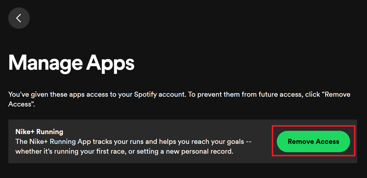 "Remove Access" button highlighted in Spotify.