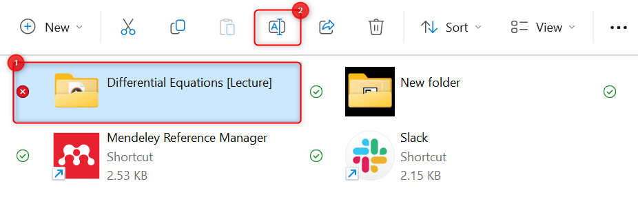 "Rename" button when renaming a folder in File Explorer.