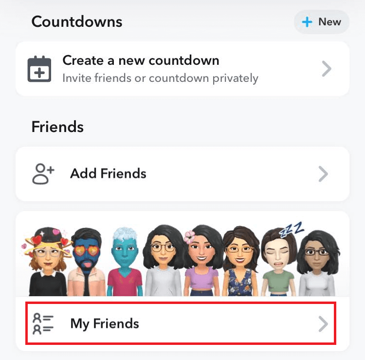 "My Friends" option in Snapchat profile page.