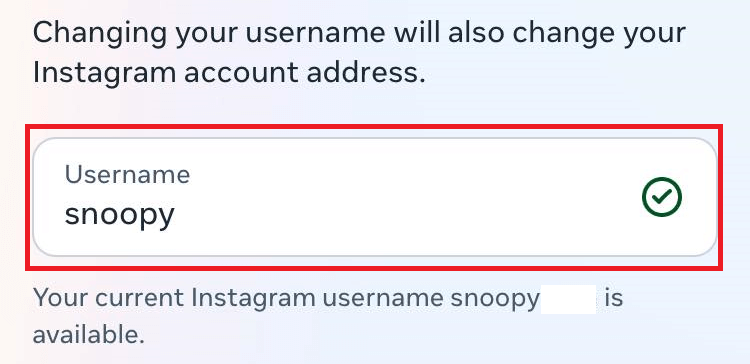 "Username" field for Instagram in Meta Accounts Center.