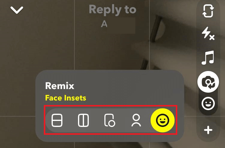 "Face Insets" camera view highlighted in Snapchat Remix feature.