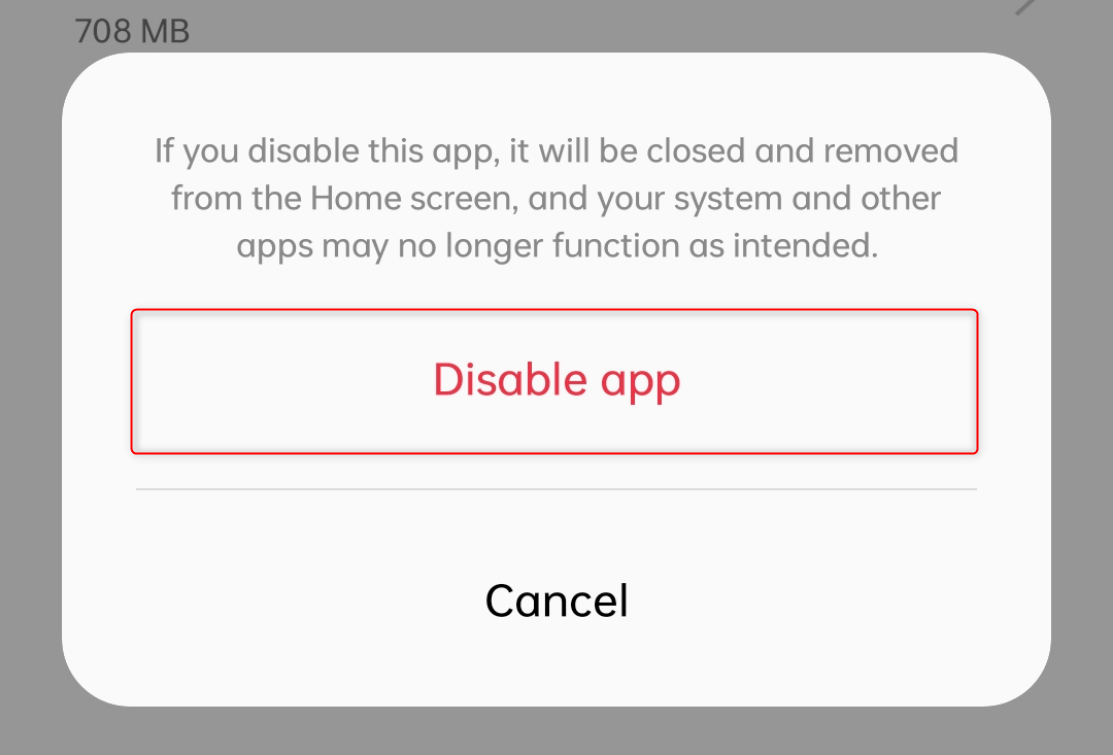 "Disable app" option on Android.