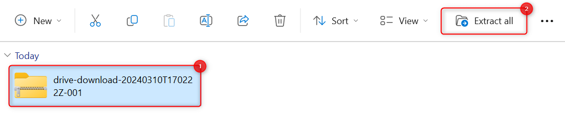 "Extract all" button in File Explorer toolbar.