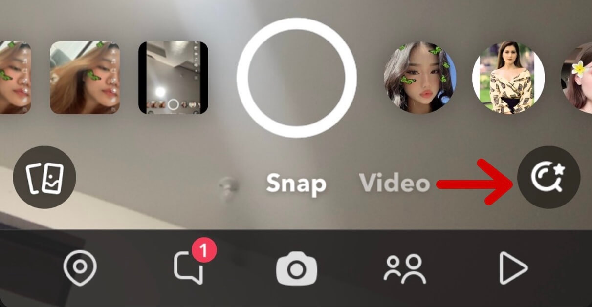 Explore button highlighted with an arrow on Snapchat.