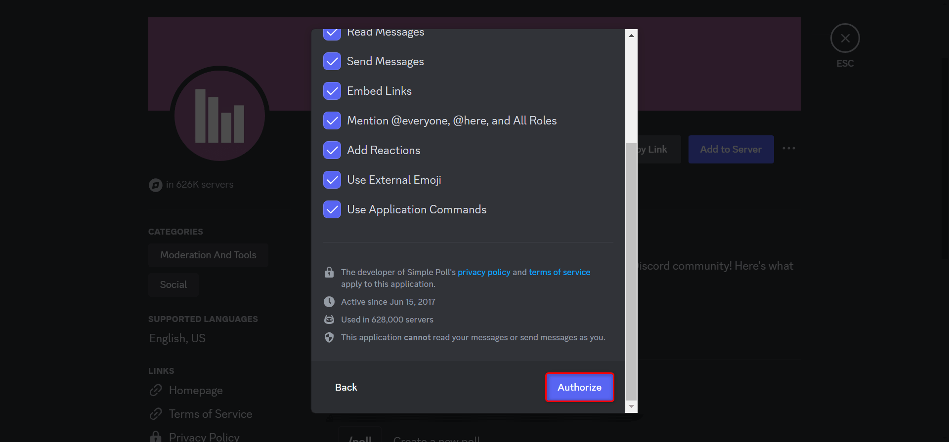 "Authorize" button in Discord.