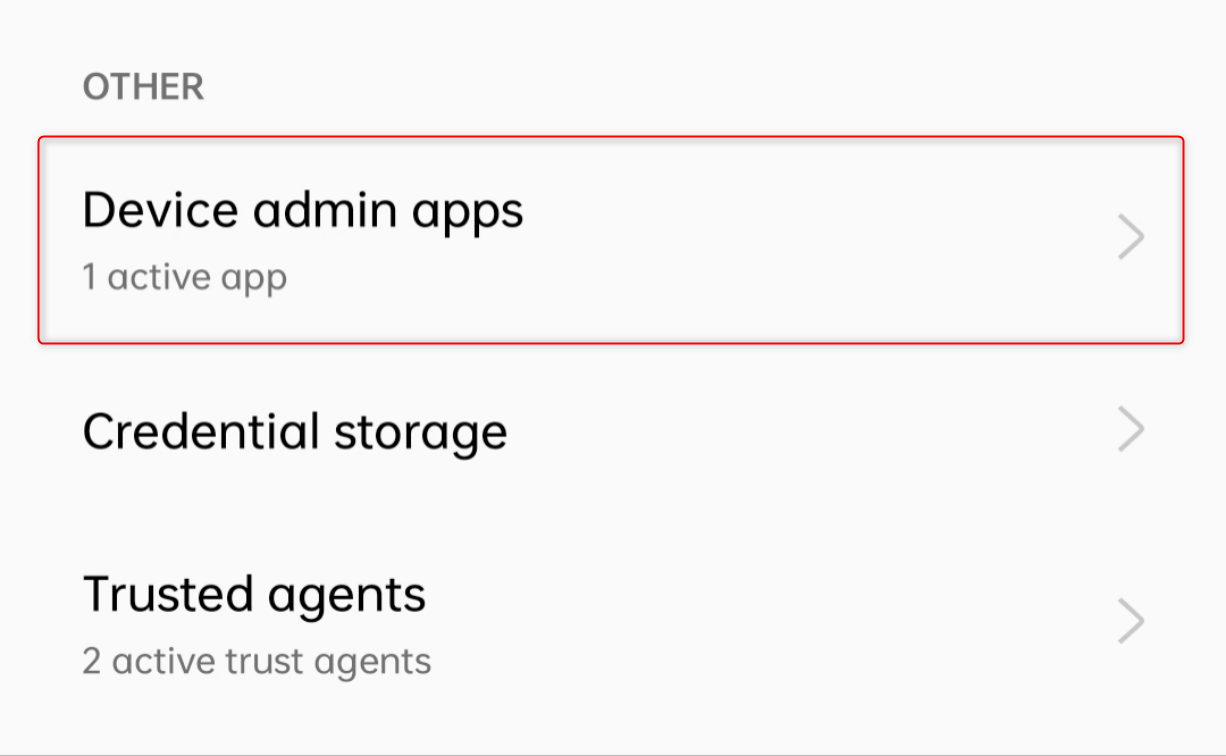 "Device admin apps" in System security settings in Android.