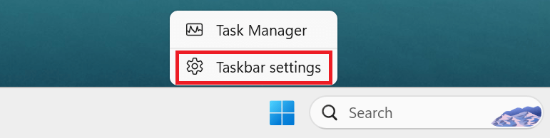 "Taskbar settings" highlighted in Windows 11.