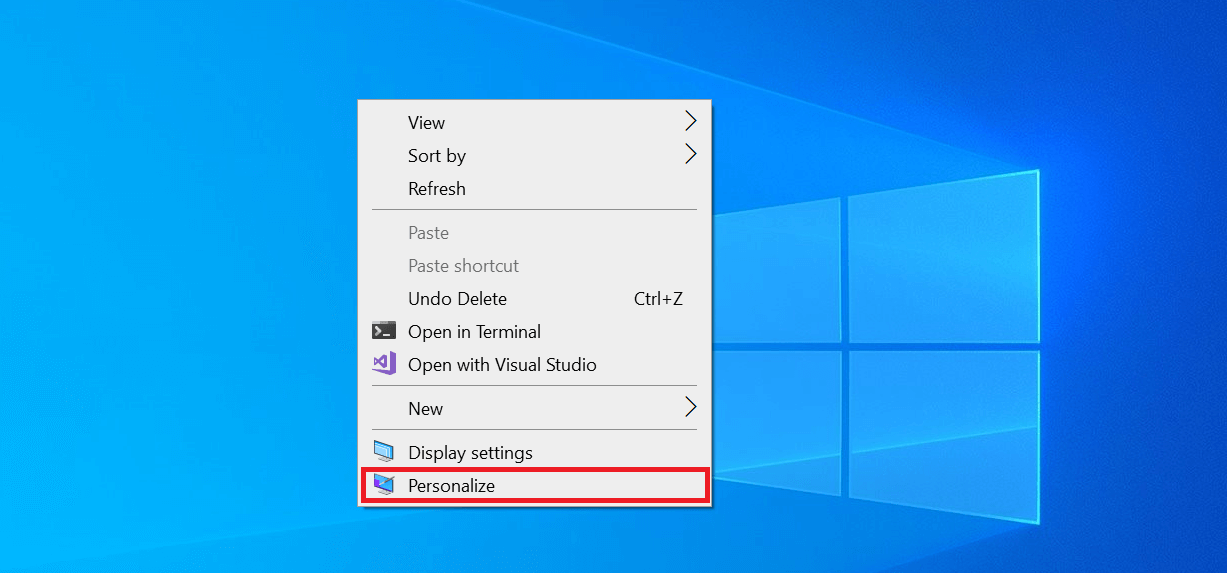 "Personalize" option in Windows 10 right-click context menu.