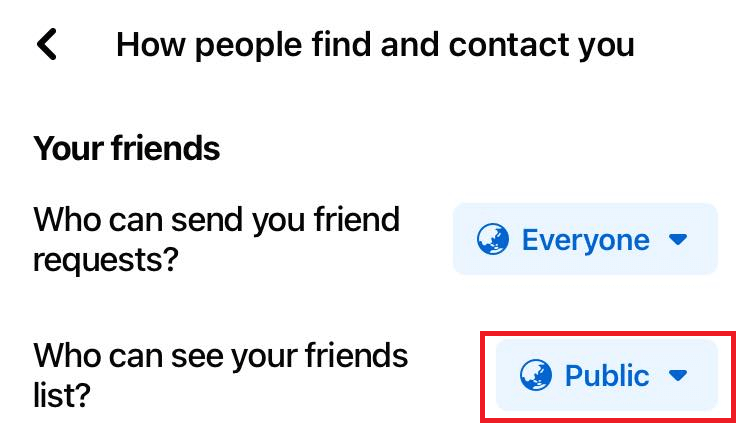 "Who can see your friends list?" drop-down in Facebook app.