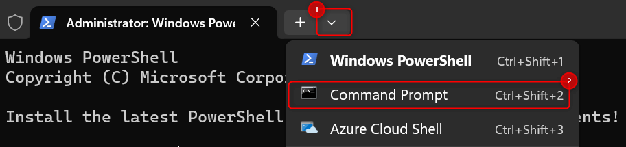 "Command Prompt" tab highlighted in Terminal app.