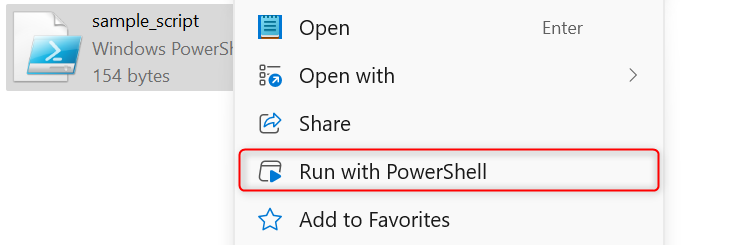 "Run with PowerShell" option in File Explorer.