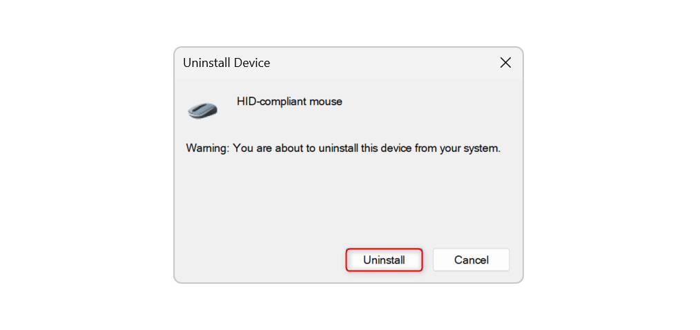 "Uninstall" button in "Uninstall Device" dialog in Device Manager.