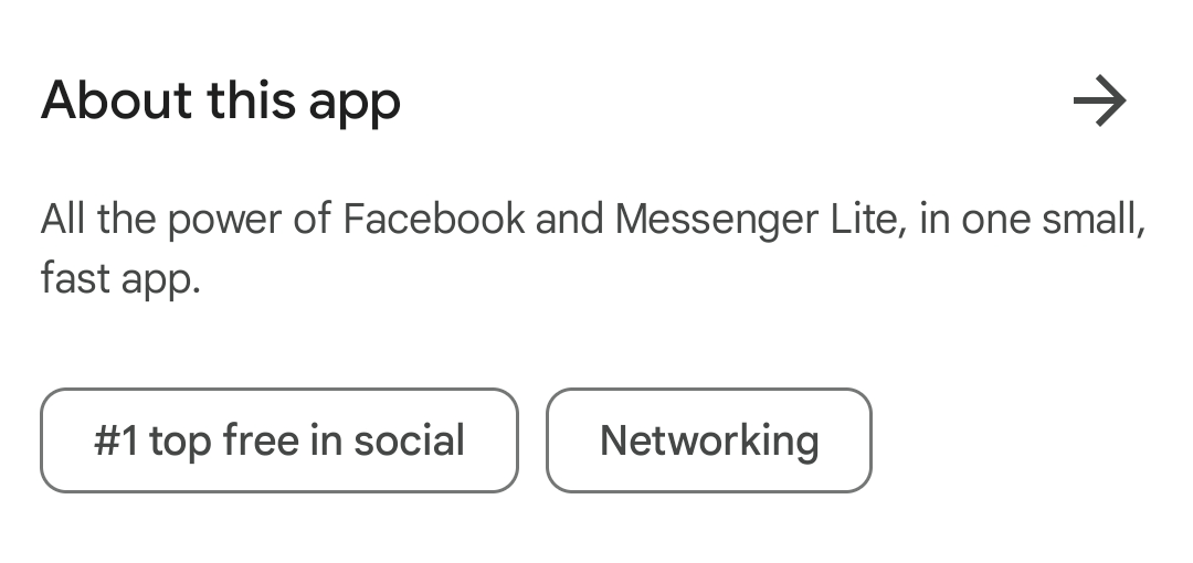 "About this app" section in Google Play Store.