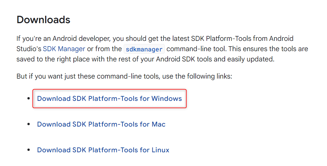 "Download SDK Platform-Tools for Windows" option in Android website.