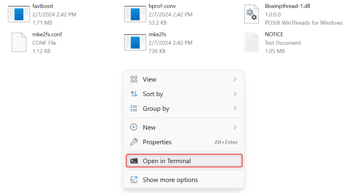 "Open in Terminal" option in File Explorer.