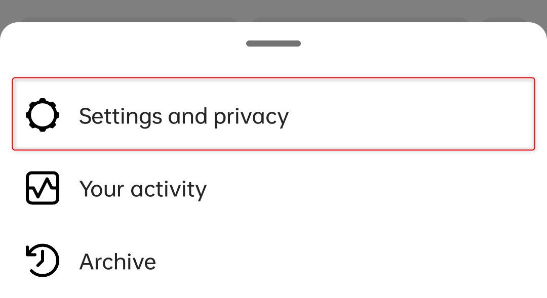 "Settings and privacy" option in Instagram.