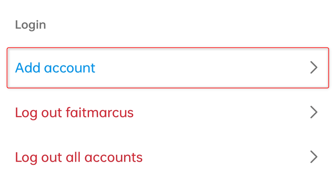 "Add account" option in Instagram login settings.