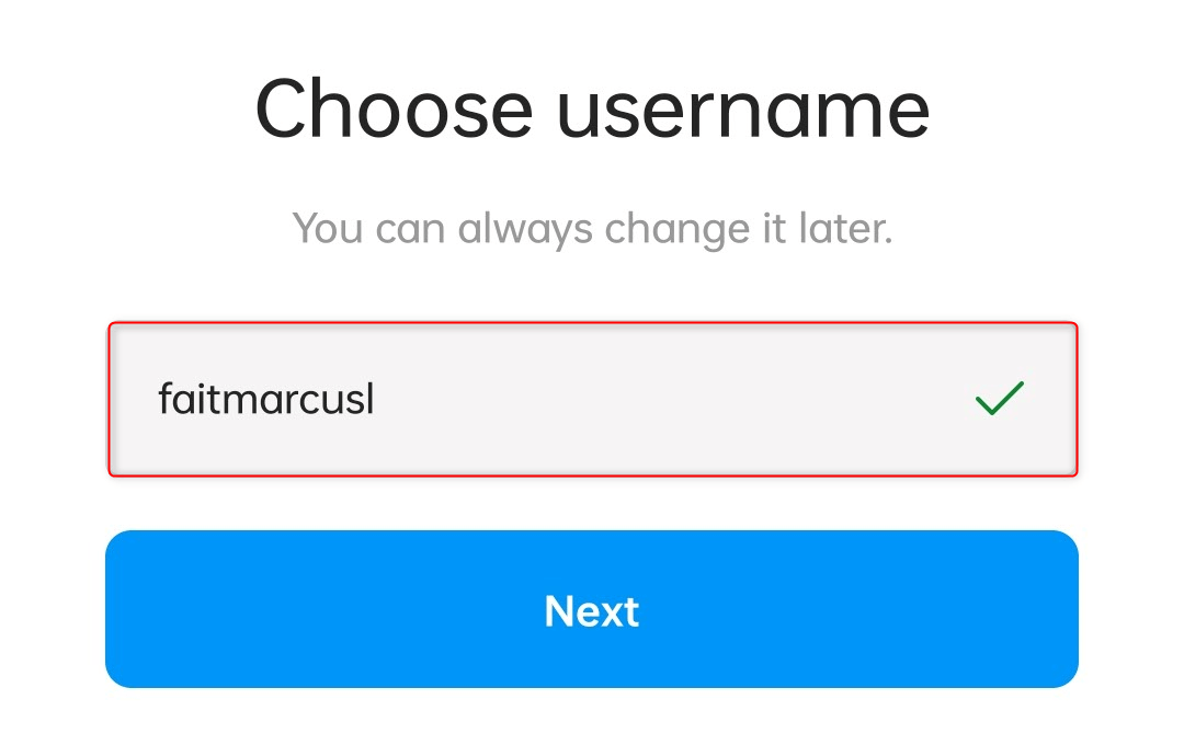 "Username" text field in Instagram signup interface.